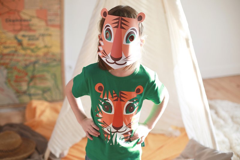 Children's short-sleeved T-shirt, organic cotton, green, Tiger