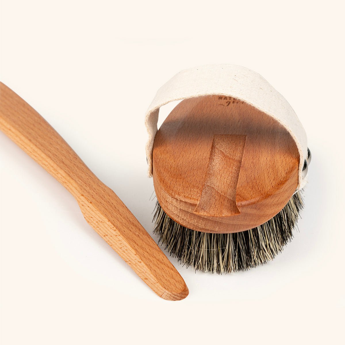 Wooden natural body brush with long detachable handle