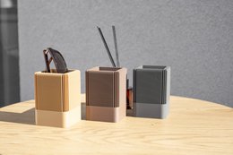 Modern Ribbed Square Organizer in Earthy Tones – Minimalist Desk, Vanity, or Home Storage Solution, Minimalist Modern Office Design Deco