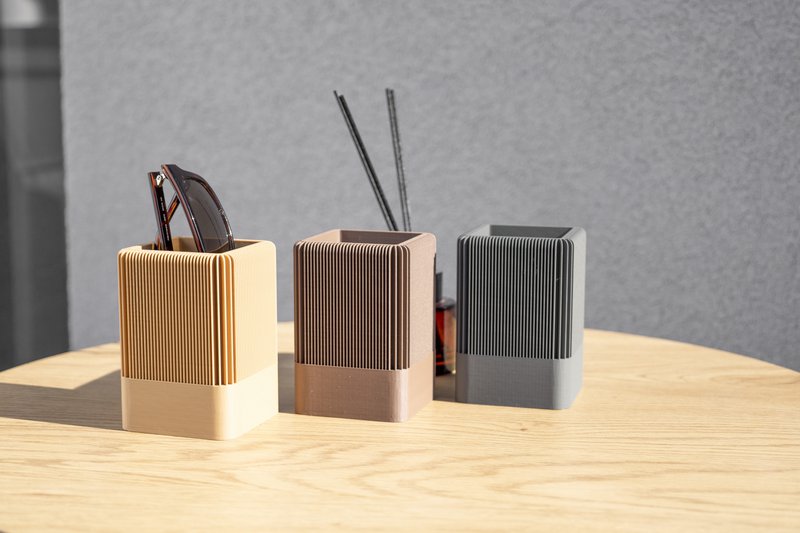 Modern Ribbed Square Organizer in Earthy Tones – Minimalist Desk, Vanity, or Home Storage Solution, Minimalist Modern Office Design Deco