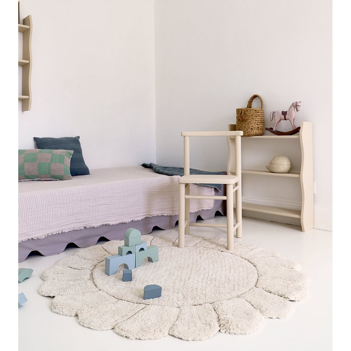 Tapis chambre enfant coton lavable rond finition "pétales" GABRIELLE