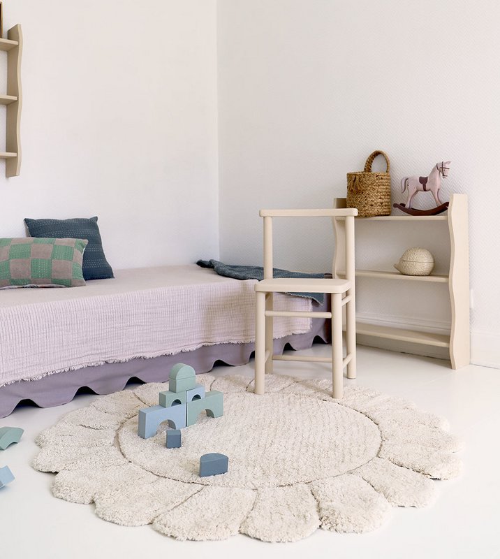 Round washable cotton children's bedroom rug "petals" finish GABRIELLE