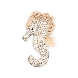 White cream seahorse decorative object with textured shell pattern and natural mane detail