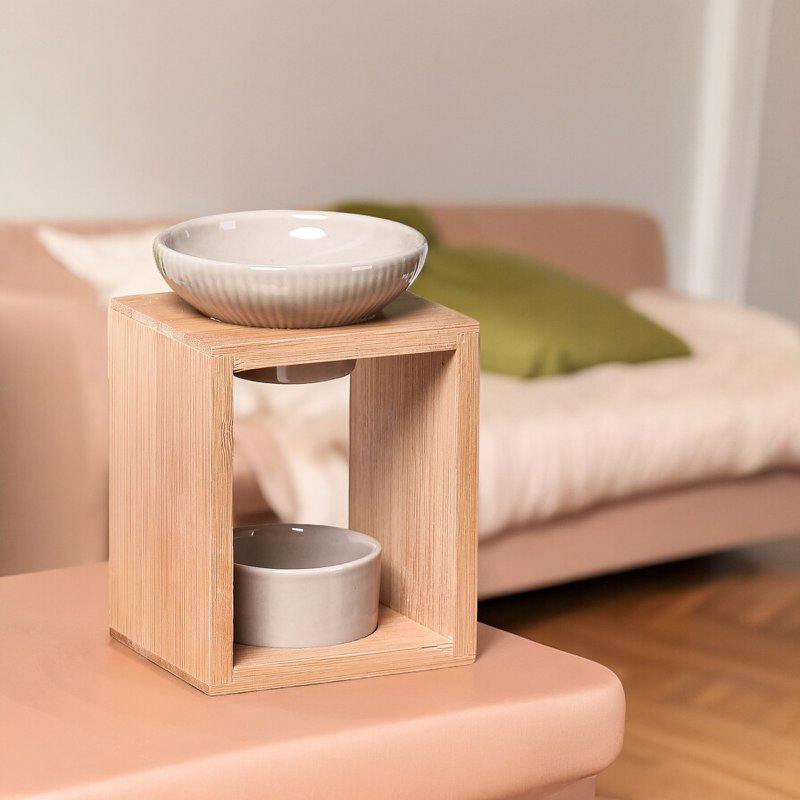 Parfumebrænder Naturea-serien - Yona - i bambus og keramik - Sund diffusionsduftende voks, fondanter - gaveidé