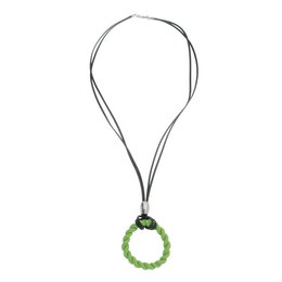 Spiral ring necklace with green beaded pendant on black cord