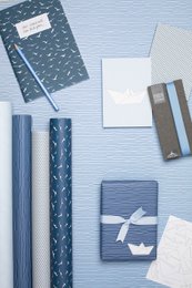 Carta da avvolgimento blu con motivo ad onde - carta da avvolgimento marittima per battesimo, comunione e conferma, acqua di avvolgimento dell'acqua