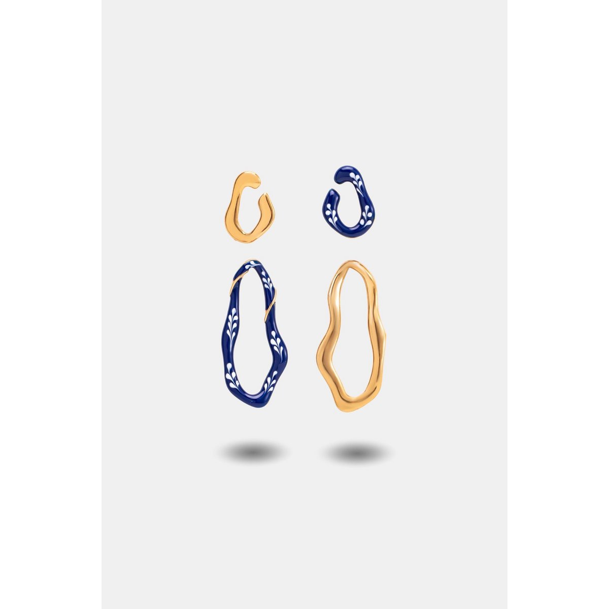 Boucles d'oreilles 2 en 1 en émail Varia — Bleu et doré