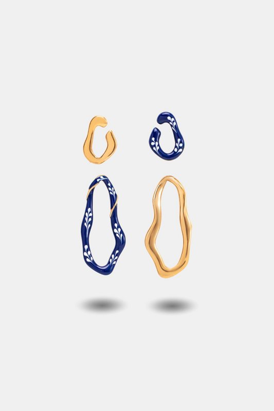 Boucles d'oreilles 2 en 1 en émail Varia — Bleu et doré