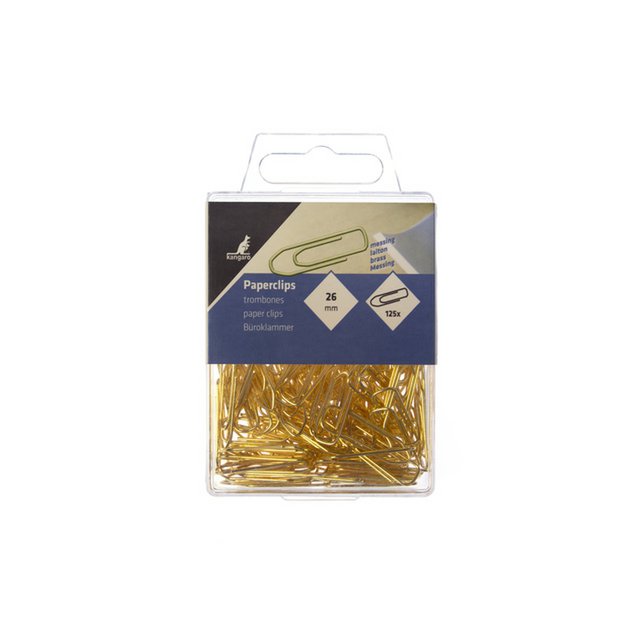 Paper clips Kangaro 26 mm angular plastic box 125 pieces brass