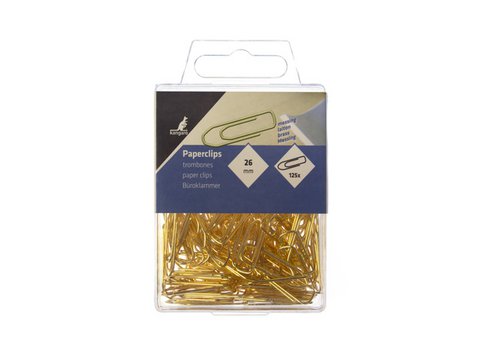 Paper clips Kangaro 26 mm angular plastic box 125 pieces brass