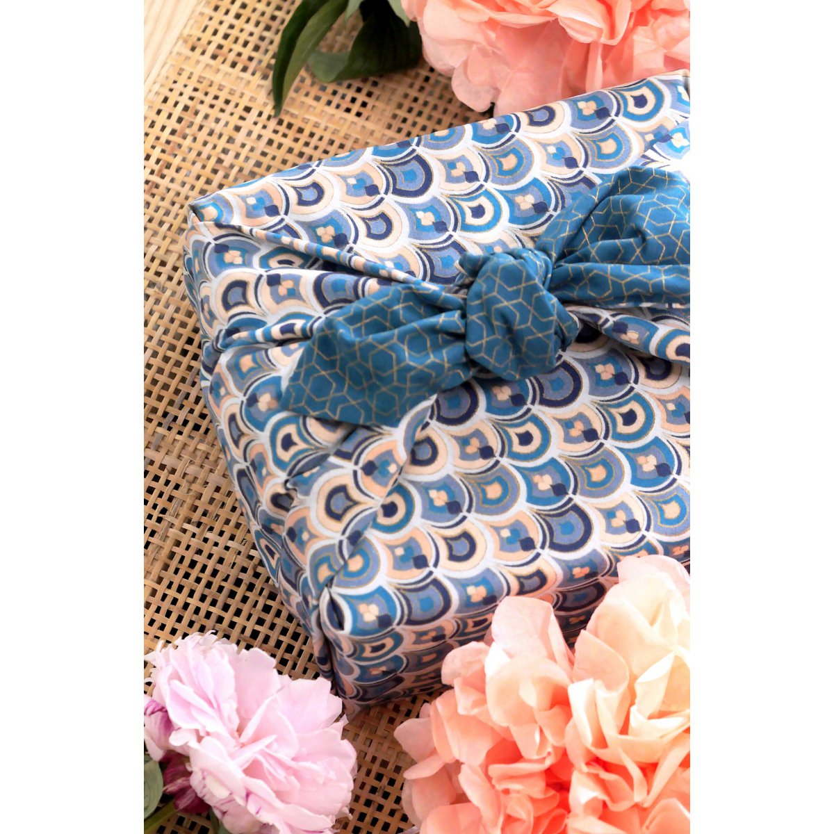 Furoshiki Gift Wrap Art Deco & Ocean Fabric Gift Wrap - Double Sided (Reversible)
