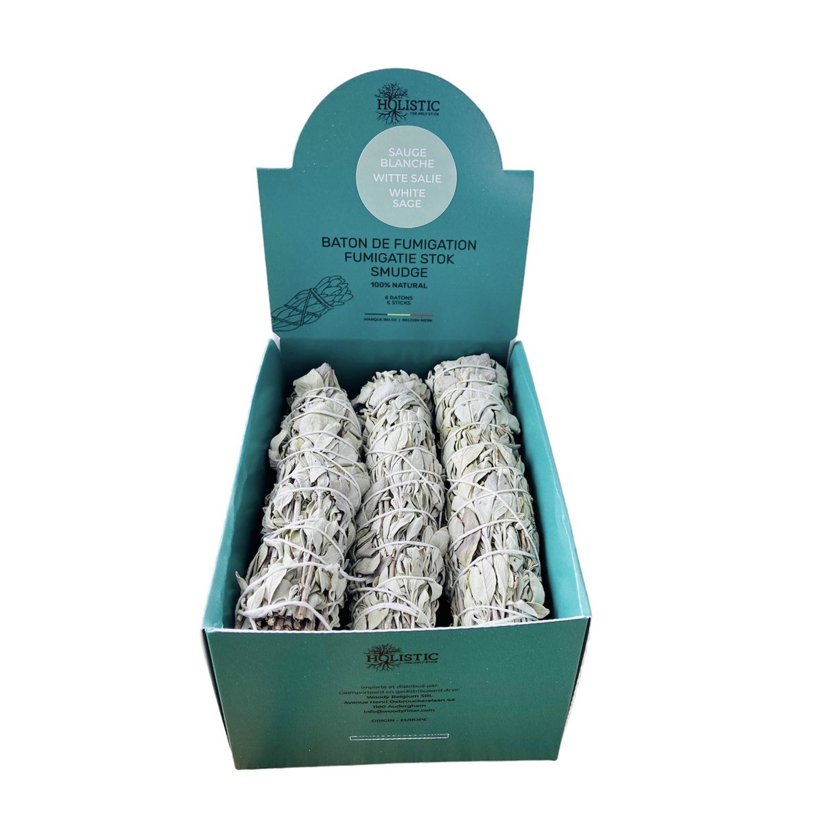 6 Smudge Sauge blanche - Boîte de présentation avec 6 bâtons de fumigation à la sauge blanche (Salvia Apiana)