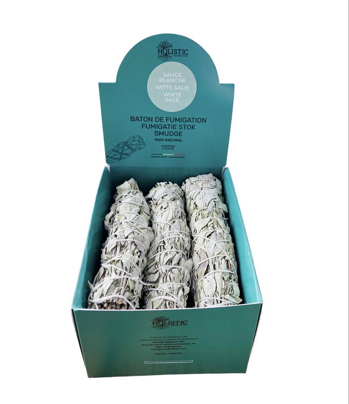 6 Smudge Sauge blanche - Boîte de présentation avec 6 bâtons de fumigation à la sauge blanche (Salvia Apiana)