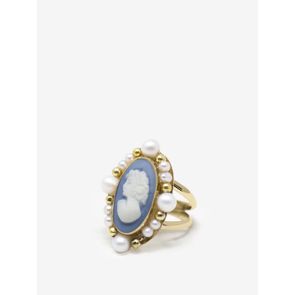 Ofelia Sky Blue Cameo Pierścień z perłami