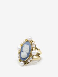 Ophelia Sky Blue Cameo Ring med perler