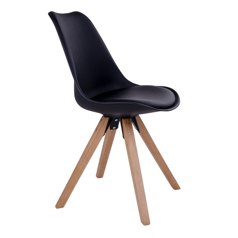 Bergen Dining Chair - PU Leather, Moulded Plastic, Rubberwood, Black - Set of 2