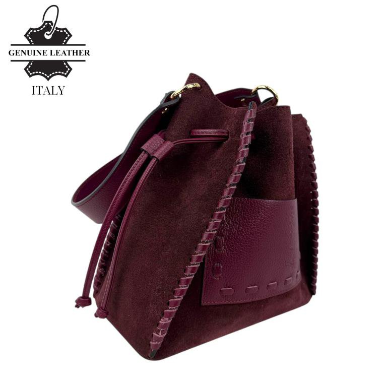 Bolso Bucket Piel de Serraje con Compartimento Frontal 58037