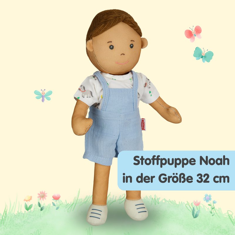Stof Doll '' Noah '' med outfit til at sætte på og tage af, 32 cm