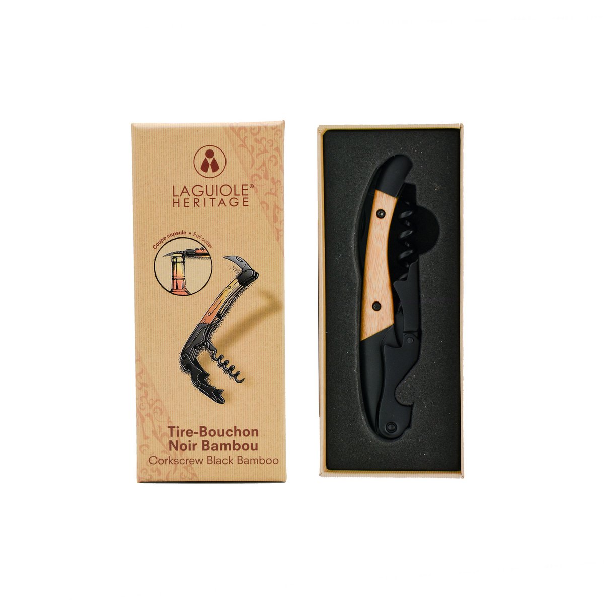 Laguiole Héritage Sommelier – Cavatappi con manico in bambù nero