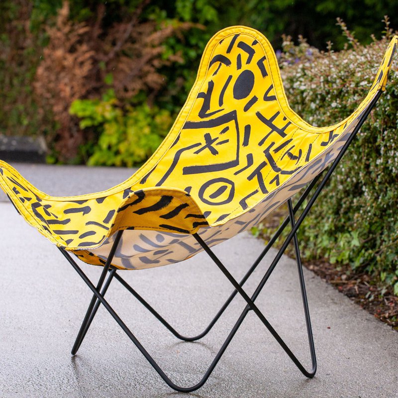 Fauteuil Butterfly AA – Willis jaune soleil & noir – coton 430 g/m²
