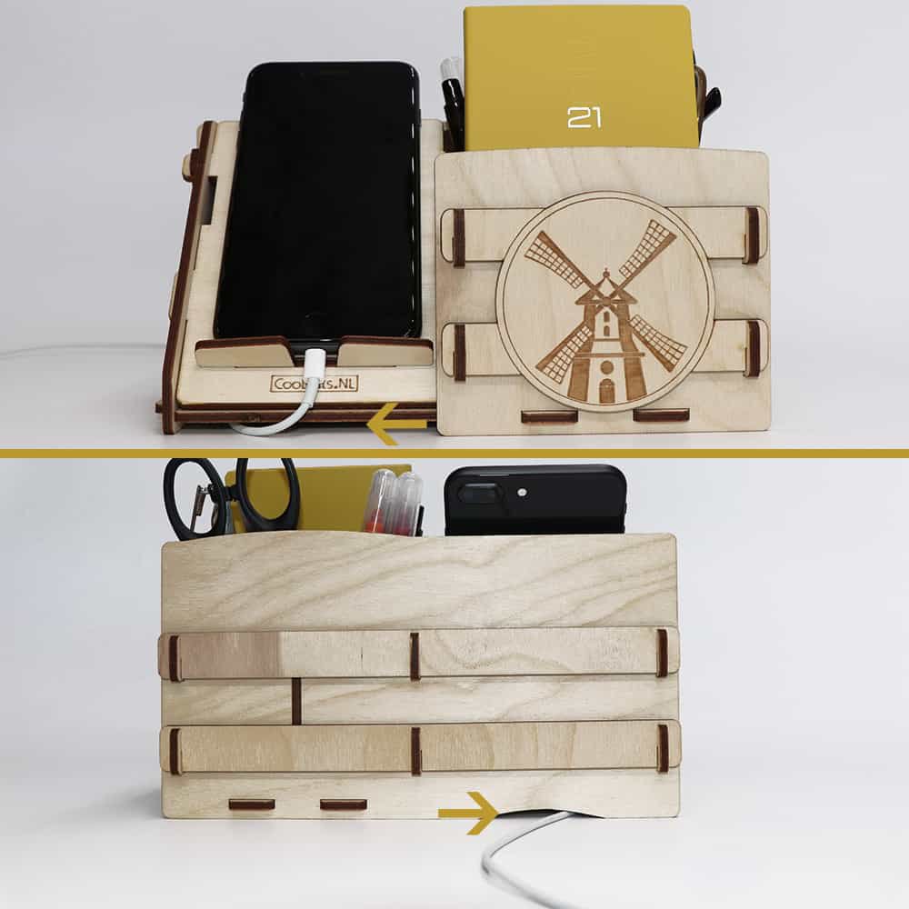 CoolCuts Mill Desk Organizer Including Mobile / Tablet Holder in Brown