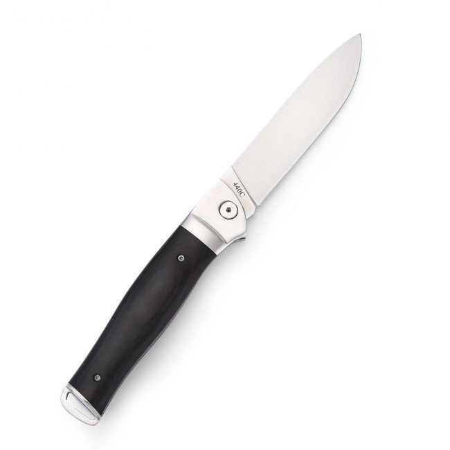 ED MAHONY Ebony Folder 3ème génération du couteau de poche de la série Ground Zero Liner Lock, 440C, bois Pakka noir