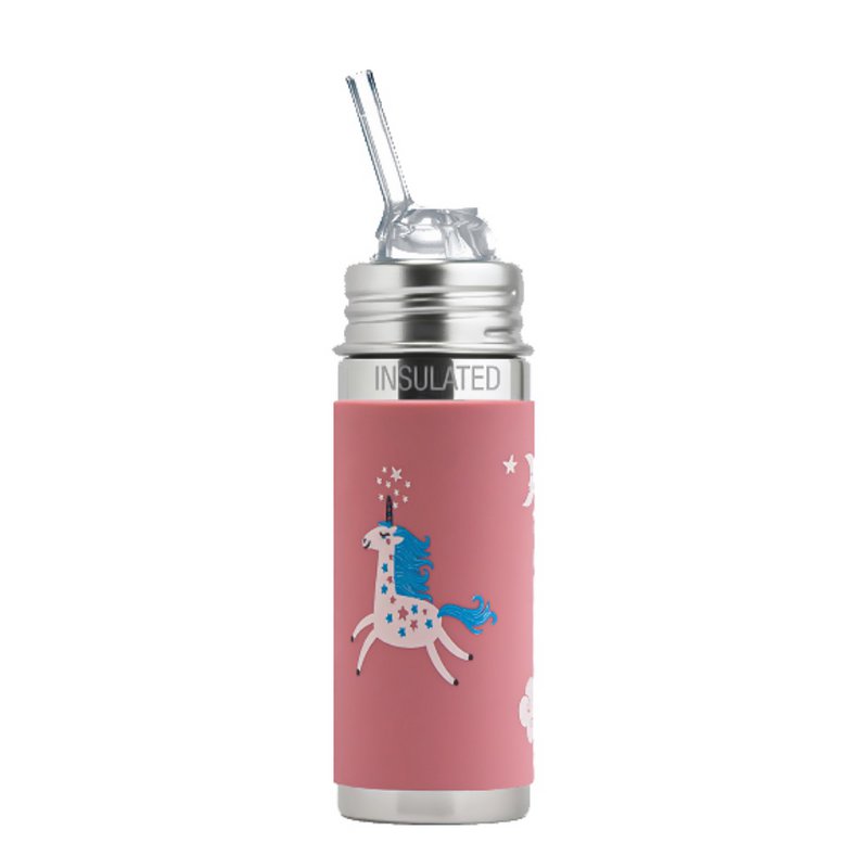 Pura Thermos Rietjesfles Free-Flow 260ml + Unicorn sleeve + Borsteltje