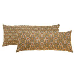 NIN-NIT | Fleurs Classiques XL | tissé 100% coton | coussin décoratif à imprimé floral | vert | orange | rose | beige | jaune | multicolore | 90x35cm