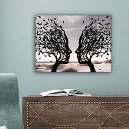 Canvas schilderij  - Wanddecoratie Bomen - Gezicht - Bladeren - Moderne kunst - Muurdecoratie woonkamer - Kamer decoratie modern - Abstracte schilderijen