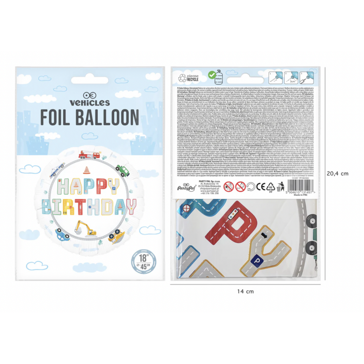 Folienballon Happy Birthday Fahrzeuge | 45 cm