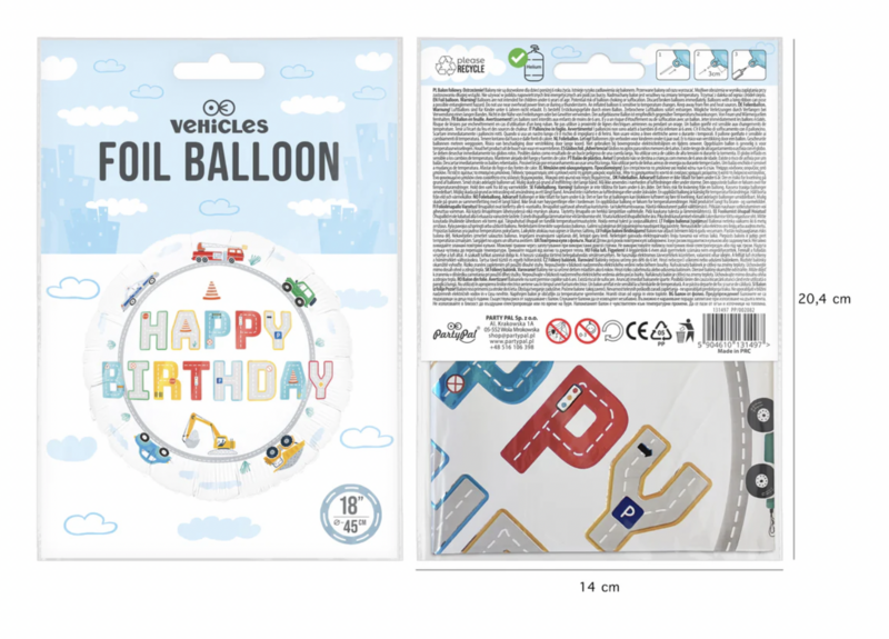 Globo de aluminio Vehículos de feliz cumpleaños | 45cm