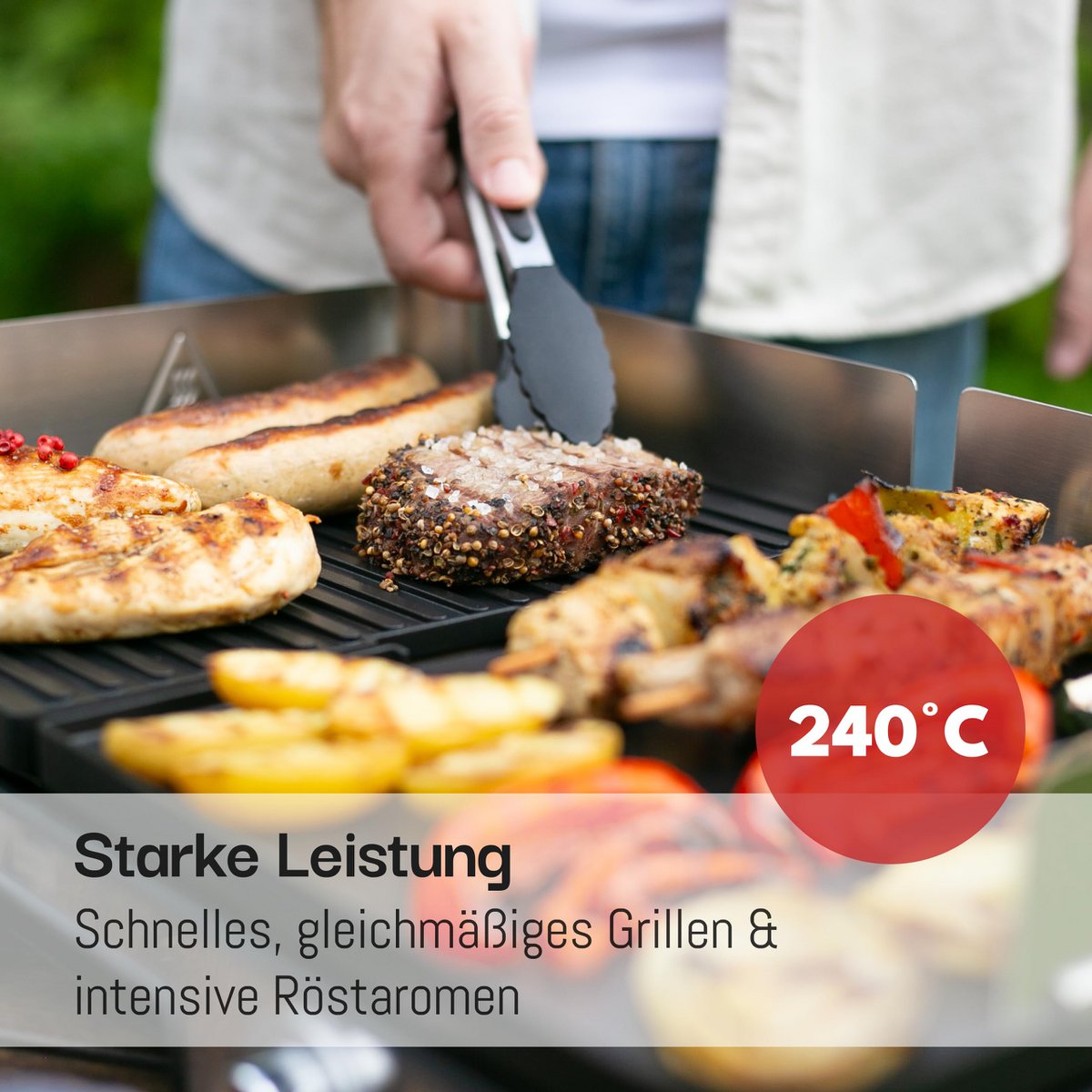 LEBENLANG Elektrogrill Tischgrill elektrisch - Inkl. Grillzange & Spritzschutz I 2400W Für Drinnen & Draußen I Gril Elektro Grill für Balkon Tisch I Elektrischer Plattengrill Indoor Grills Indoorgrill