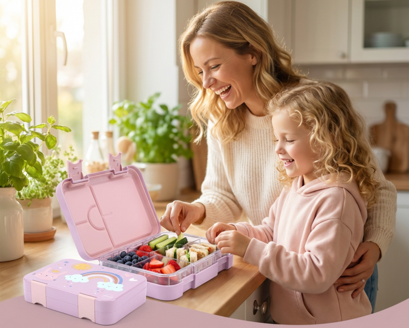 JENARD® boîte à lunch, boîte bento, boîte à lunch, boîte à goûter pour enfants rose / arc-en-ciel