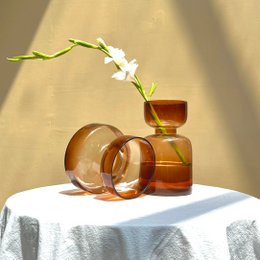 Vase | Mundgeblasenes getöntes Glas Haze Largemouth Two | Braun