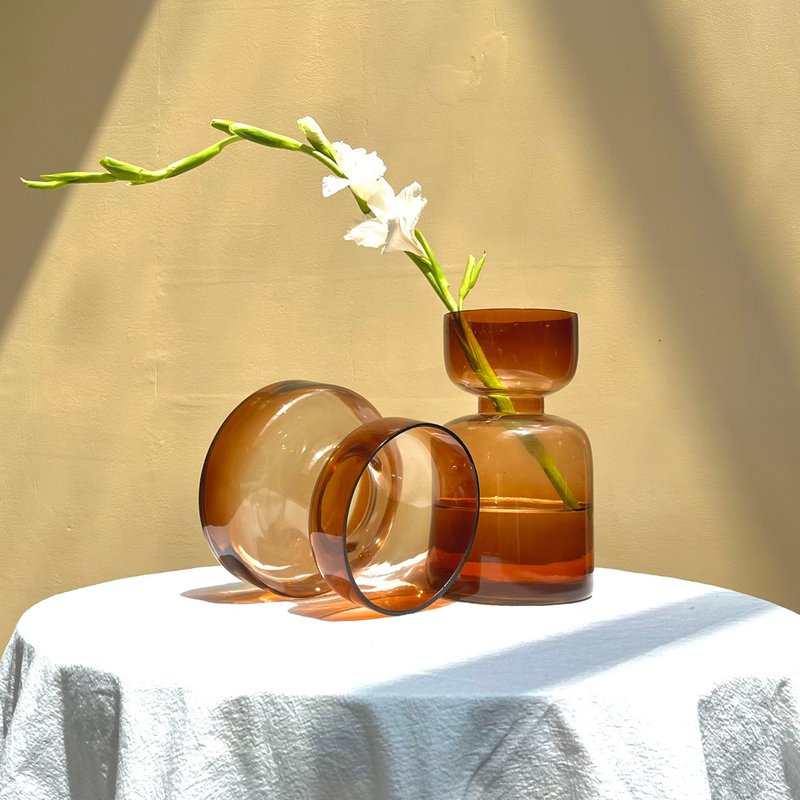 Vase | Mundgeblasenes getöntes Glas Haze Largemouth Two | Braun