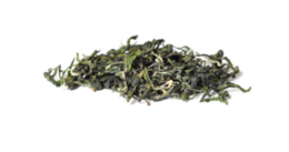 Classic Bi Luo Chun green tea, whole leaf, 1 kg. Delicate, sweet, and slightly nutty flavor. Vibrant green leaves with white tips.