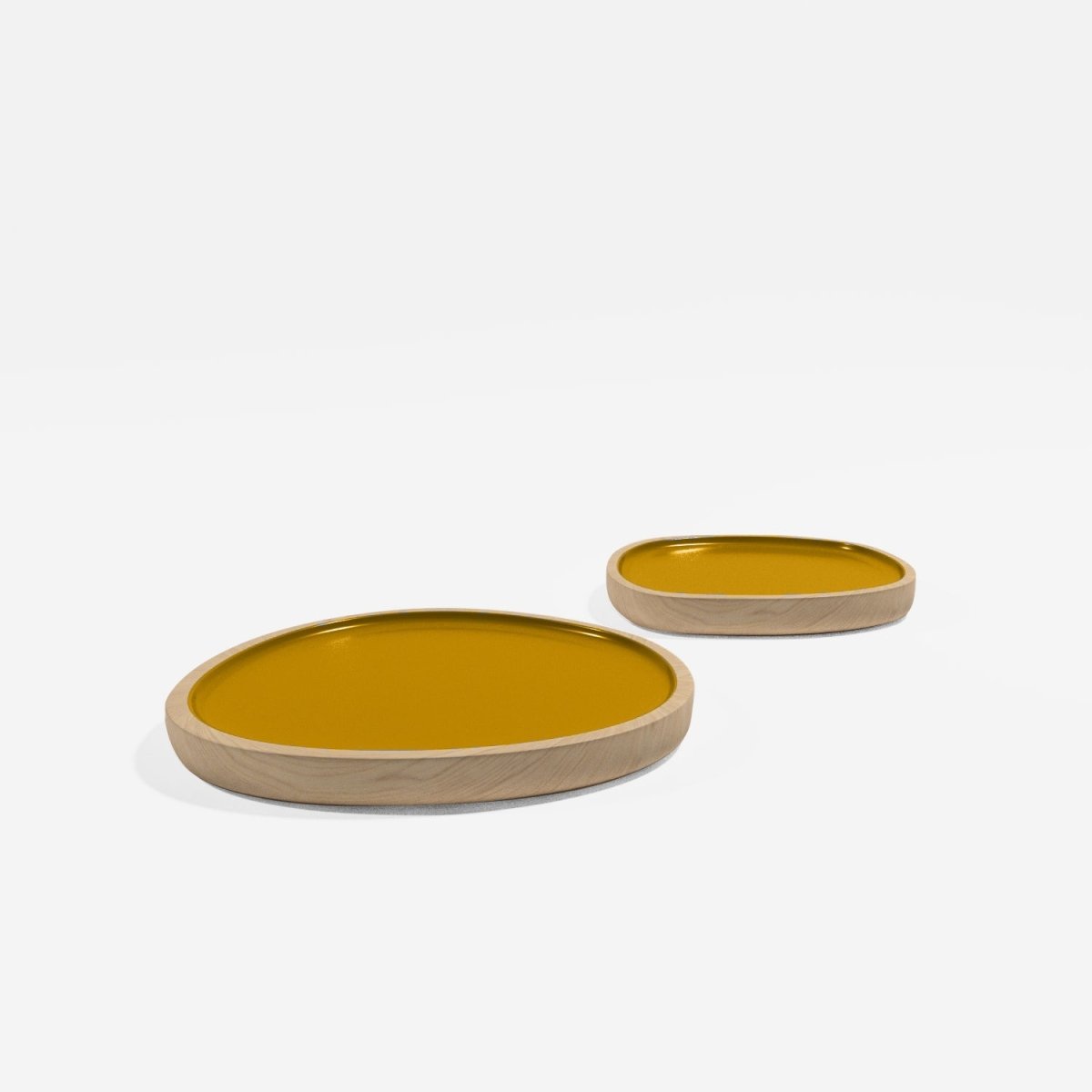 Set di 2 vassoi Treviso, in legno e vernice ceramica gialla