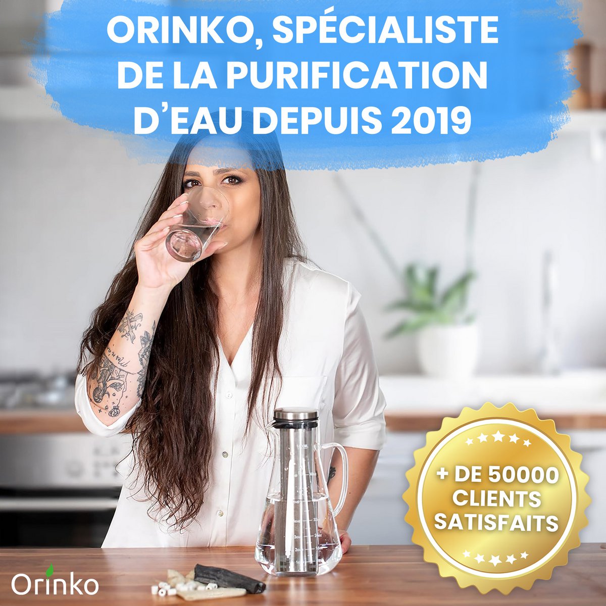 Zestaw oczyszczania wody: Carafe + 15 szarych ceramicznych koralików