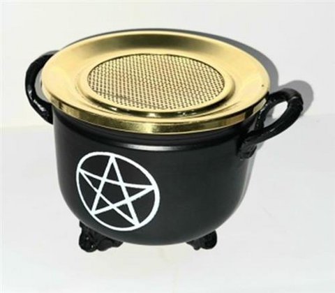 Zwarte Ketel Pentagram 10x11cm met messing Deksel