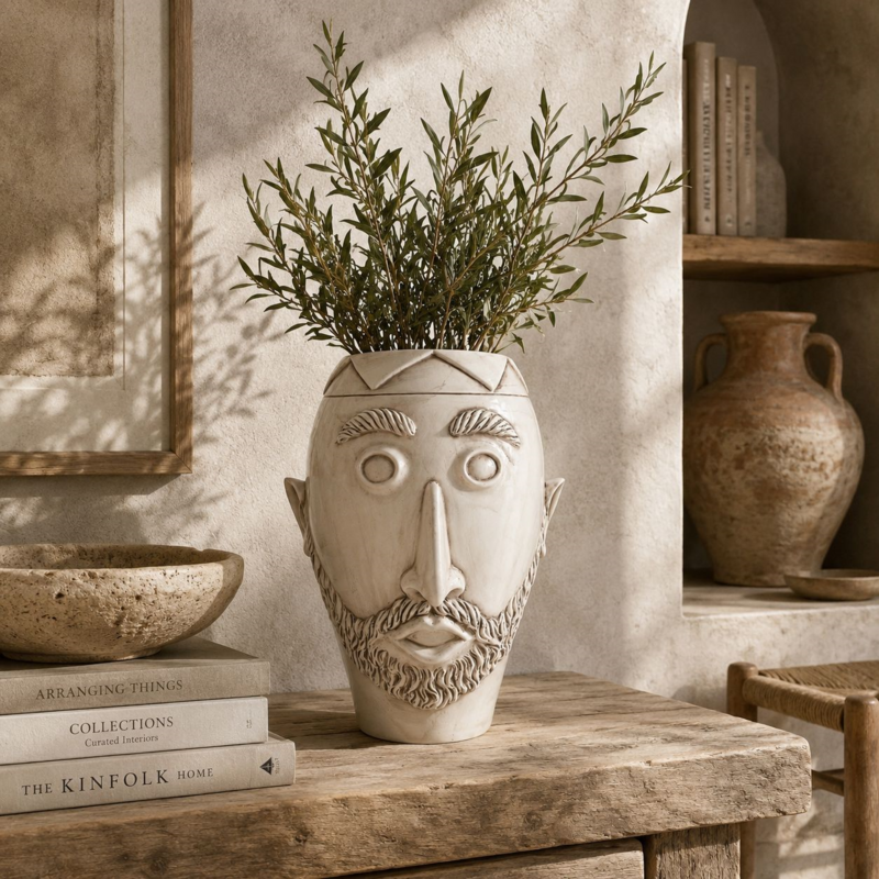 Antike Männerkopfvase, hergestellt in Italien, H 38 x Ø 30 cm