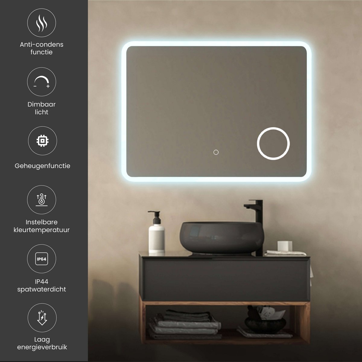 Specchio LED Lumoire Elysium 100 cm 3x Lente