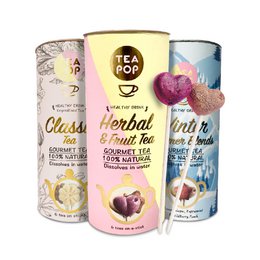 Tea-Pop gavesæt: Klassisk, urte- og frugt-, vintervarmekollektioner