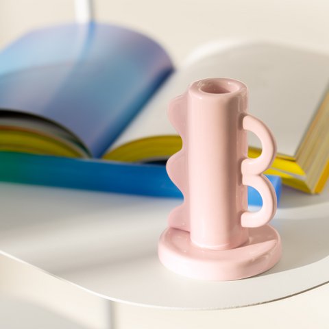 ROZE VINTAGE KANDELAAR MET DUBBEL HANDVAT HF