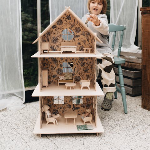Three-story Wooden Dollhouse / Modern dollhouse