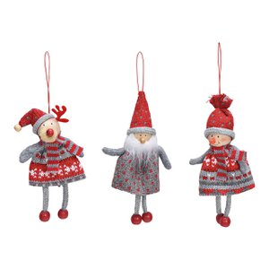 Christmas hanger Santa Claus/Elk/Snowman made of textile, 3-fold, grey/red (W/H/D) 6x12x4cm