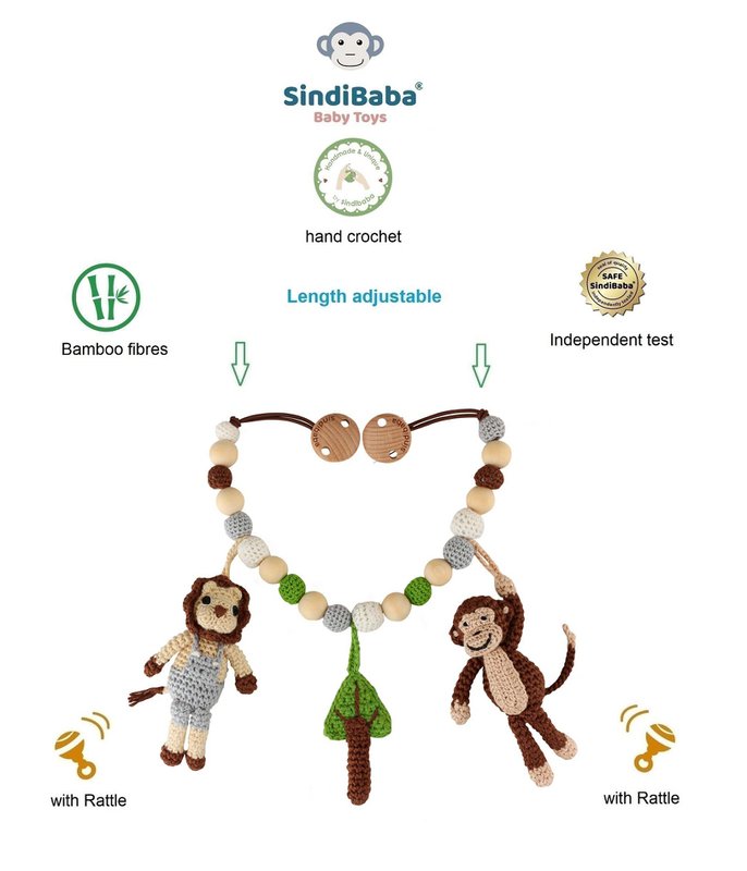 Crochet pram chain Safari 2: Monkey & Lion