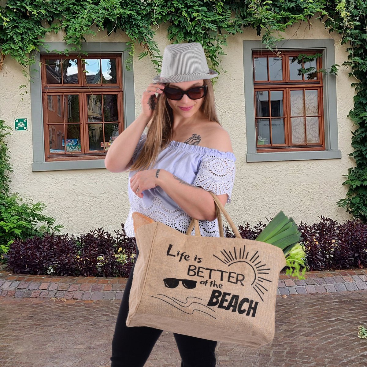 Sac shopping Domelo en jute. Sac cabas en jute. Grand panier de courses/sac de plage hydrofuge. Sac de bain XXL/sac de courses cadeaux pour femmes.