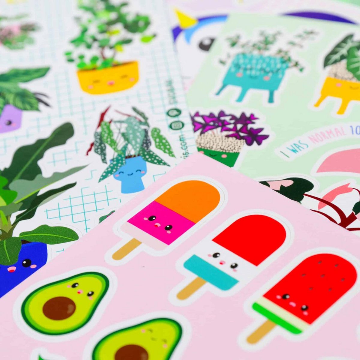 Sticker sheet Sushi fruit and fast food