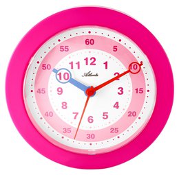 Pink round wall clock for children with colorful numbers and playful design, 22.5 cm diameter