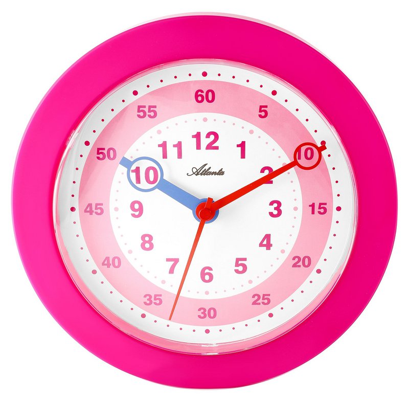 Reloj de pared infantil Atlanta, rosa, Ø 22,5 cm